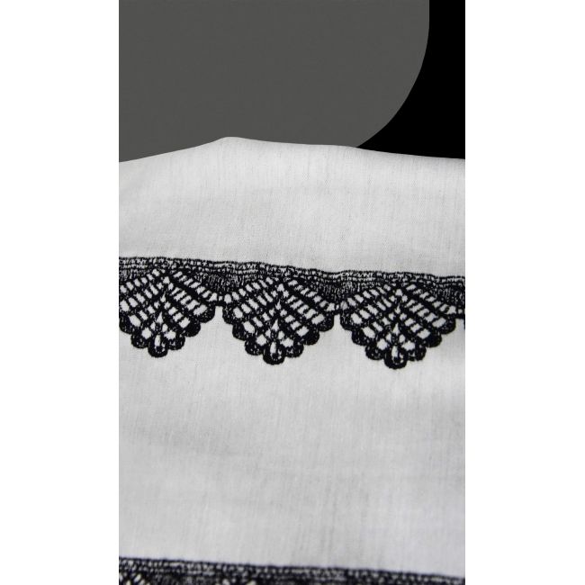 Bawełna elastyczna, koronkowy czarny wzór, biały