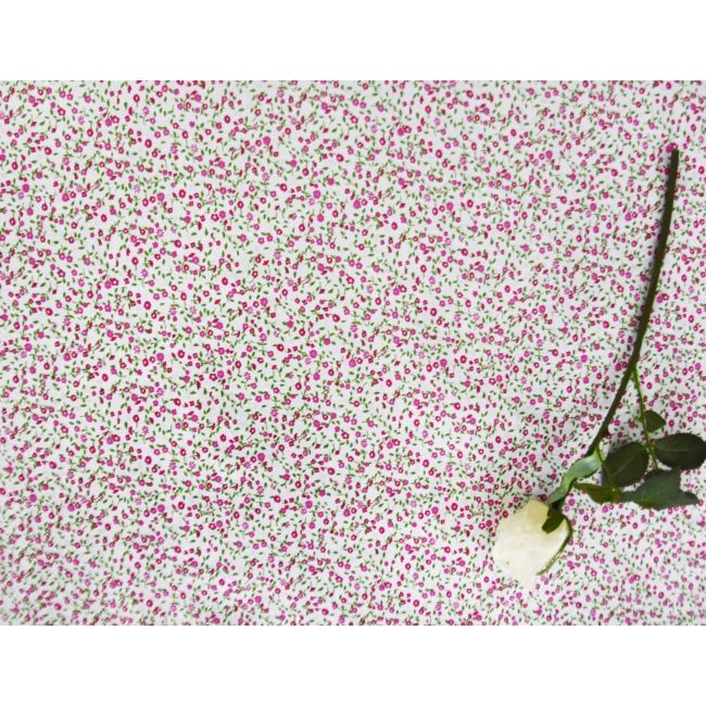 Bawełna w kwiaty łączka, różowe na bieli