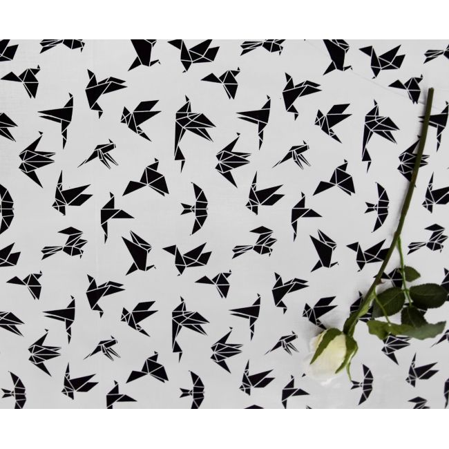 Bawełna w ptaki origami czarne, biała