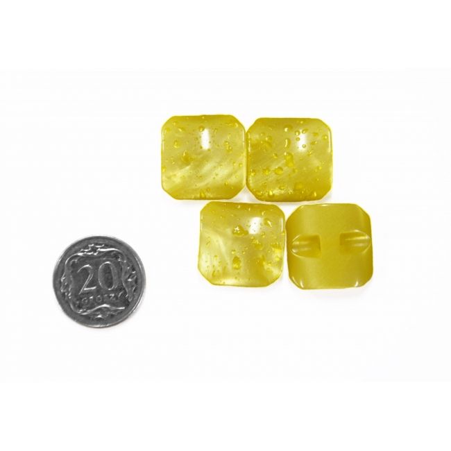 Guziki kwadratowe żółte w kropelki, 18 na 18 mm
