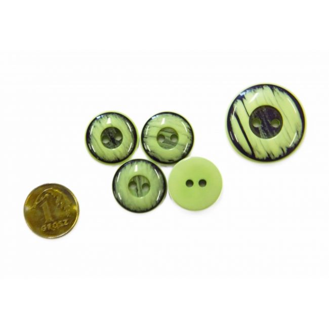 Guziki zielone w czarne mazy, małe 15 mm