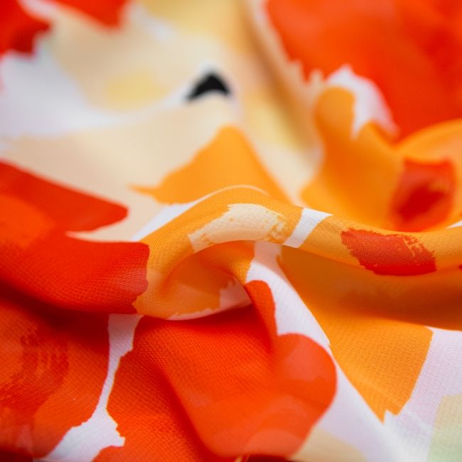 Szyfon w kwiatowy wzór, pomarańcze i czerwienie